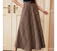 Shein Falda larga de cuadros con cintura alta y bolsillos para mujer, estilo vintage elegante, corte evasé informal para regreso al colegio, salir, Navidad,