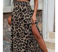 Shein Falda larga de vacaciones y playa con cintura alta, estampado total y abertura lateral