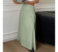 Shein Falda larga verde de línea A con cintura alta y cremallera lateral, minimalista y de un solo color para mujer