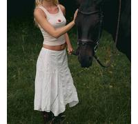 Shein Falda midi con bajo asimétrico, ropa de calle linda, estilo festival, granja, país, vintage, primavera, verano