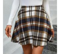 Shein Falda mini de línea A a cuadros Keke Bloomly para mujer, de moda y cómoda/para usar en la oficina/para uso casual en el transporte. Adecuada para sali