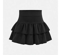 Shein Falda mini de niña preadolescente con shorts interiores tejidos de unicolor, con volantes y diseño en capas, estilo Y2K