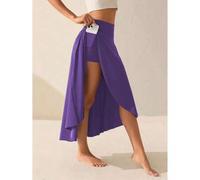 Shein Falda pantalón de talle alto con abertura asimétrica en el bajo, de unicolor, para primavera/verano, de talla grande, con forro de pantalón corto y bo