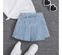 Shein Falda plisada bohemia encantadora para niña bebé de primavera y verano, shorts de mezclilla con cintura elástica y volantes, cómodos y suaves