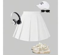 Shein Falda plisada de cintura alta con pantalones cortos incorporados para niñas, falda-pantalón 2 en 1, versátil para todas las estaciones, se puede combi