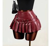 Shein Falda sexy de cintura baja plisada para mujer, falda de cuero de media longitud, falda YK2 de chica cool, con costuras