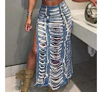 Shein Falda vaquera desgastada, con cortes, rasgada y con acabado deshilachado en estilo Y2K primavera/verano para mujeres