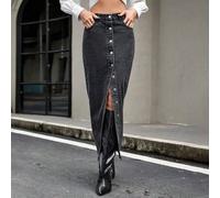 Shein Falda vaquera larga de verano con detalles de botones y diseño de abertura elegante, inspirada en el estilo de Medio Oriente, para mujeres