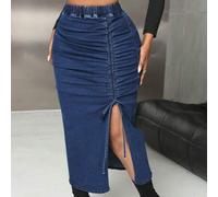 Shein Falda vaquera midi plisada sexy de talla grande para mujer, azul, sexy para el Día de Acción de Gracias