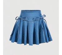 Shein Falda vaquera plisada con nudo lateral