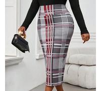 Shein Faldas midi de talla grande con abertura, tejidas a cuadros de colores elegantes para el trabajo y la oficina en otoño e invierno