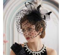 Shein Fascinador para mujer estilo años 50 y 60 con flor, malla, cinta y plumas, diadema con clip, elegante para té, Kentucky Derby o boda, sombrero para oc