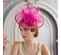 Shein Fascinator de flores con malla, cinta y plumas para mujer, estilo años 50 y 60, con clip, elegante para fiesta del té, Kentucky Derby o boda, sombrero