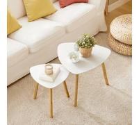 Shein FBT74-W Juego de 2 mesas auxiliares con estantes, mesa de centro, mesa de sofá, mesa nido de bambú blanco/natural