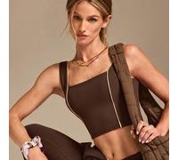 Shein FeatherFit™ On The Line Suave Elástico Absorbe el Sudor Protección UV Espalda Cruzada Copas Removibles Dos Tonos Top Corto Activo de Bajo Impacto Yoga
