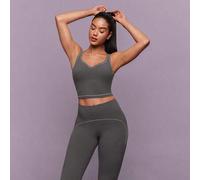 Shein FeatherFit™ Sweet Glow Camiseta de tirantes activa con cuello de corazón, suave, elástica, que absorbe la humedad, con líneas punteadas contrastantes