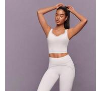 Shein FeatherFit™ Sweet Glow Camiseta de tirantes activa con cuello de corazón, suave, elástica, que absorbe la humedad, con líneas punteadas contrastantes