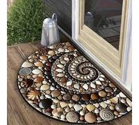 Shein Felpudo de bienvenida con piedras de colores - Felpudo de entrada/exterior semi-redondo antideslizante con piedras de colores y diseño floral - Fácil