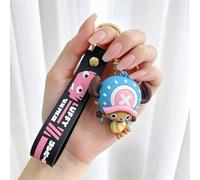 Shein Figura 3D de Chopper de One Piece de MINISO, llavero premium de PVC mate con cordón negro, adorno premium para mochila, estuche para AirPods con estét