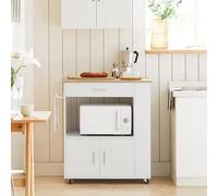 Shein FKW113-SCH Carrito de Servicio Camarera Multiusos Mueble con Estante Lateral Puertas Cajones Porta Paños de Cocina 82 x 46 x 88 cm ES Mueble Auxiliar