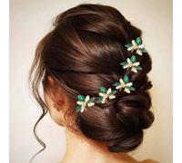 Shein Flayem Horquillas de Novia para el Cabello, Flor de Cristal Verde, Accesorios de Cabello Dorados para Damas de Honor y Niñas (5 Piezas) (B)yangdianouz