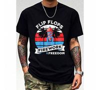 Shein Flip Flops Fireworks And Freedom Patriotic 4th Of July T-Shirt Cotton Summer Men's Short Sleeve Tops T-Shirt Hip-Hop Cotton Short-Sleeves Summe