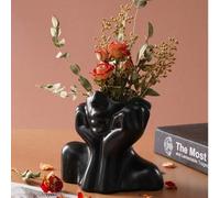 Shein Florero de cabeza femenina de resina negra, medio Body, estilo feminista bohemio minimalista, decoración moderna nórdica, florero adecuado para decora