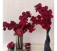 Shein Flores de orquídea de mariposa con pintura al óleo rojo oscuro, 1/2/4/6 piezas, flores decorativas para sala de estar, mesa de comedor, sala de modelo