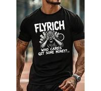 Shein "Flyrich Who Cares Get Some Money?" Graphic T-Shirt - Men's Casual Crew Neck Short Sleeve Tee, Cotton Blend, Streetwear Style, Perfect For Daily Wear