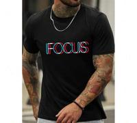Shein " Focus "Stylish Print Summer & Spring Tee For Men, Casual Short Sleeve Fashion T-Shirt, Sporty New Arrival Novelty Top For Leisure Tee For Adult, Me