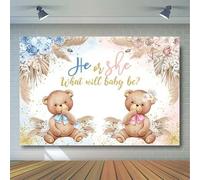 Shein Fondo de 7x5 pies para revelación de género de oso bohemio - Decoraciones para fiesta de niño o niña, Fondo de fotografía con diente de león rosa o az