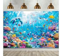 Shein Fondo fotográfico del paraíso submarino - Que presenta tortugas marinas, peces y patrones de coral | Pancarta de poliéster multiusos, adecuada para fi