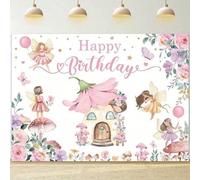Shein Fondo fotográfico para fiesta de cumpleaños de cuento de hadas - Banner de fibra de poliéster con flores y setas de un mundo maravilloso, apto para fi
