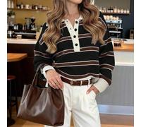 Shein FOR BEAUTY Suéter de punto con cuello polo a rayas y bloques de color para mujer, estilo Y2K, elegante y casual, para otoño e invierno, ideal para San