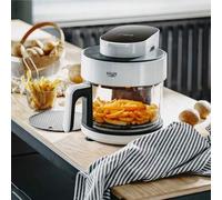 Shein Freidora de aire sin aceite con cuenco de vidrio, horno de convección halógeno 3L 1200W 80-200°C, pantalla LED, panel táctil, 8 programas, temporizado