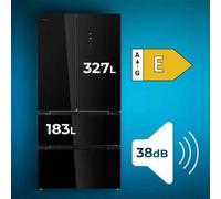 Shein Frigorífico Puerta Francesa de Cristal Negro Bolero CoolMarket FD 510 Glass E, 510 L, 183 cm de Alto, 84 cm de Ancho con Motor Inverter Plus y Tecnolo