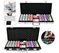 Shein Froadp Poker Case Kit de póquer láser de 500 fichas con 2 barajas de póquer, 5 dados, 3 botones de distribuidor (500 fichas)