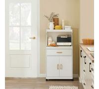 Shein FSB12-W Mueble para microondas con ruedas, mueble de cocina, carrito de cocina, carrito para bebidas con 2 estantes, 2 puertas y 1 cajón, blanco, dime