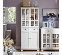 Shein FSB76-W Mueble de cocina con puertas de cristal, armario alto, mueble de almacenaje, mueble de baño con 6 compartimentos y 2 cajones, aparador, blanco