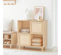 Shein FSB87-N Aparador con puertas correderas, cómoda, armario, mueble de cocina, mueble de recibidor, aparador, mueble de TV, acabado natural, aprox. 80x87