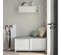 Shein FSR86-W Banco Zapatero con 2 Puertas correderas Banco de almacenamianto con cojín Acolchado de Asiento 114 x 40 x 53 cm Blanco ES