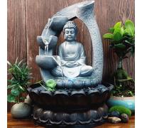 Shein Fuente interior - Cascada con Buda y bomba de iluminación LED blanca Fuente de Buda - Decoración Zen moderna, ideal para meditación y relajación - Fen