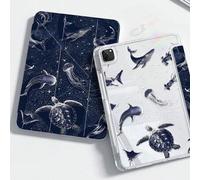 Shein Funda básica azul para tableta con elementos oceánicos, acrílica y transparente con soporte plegable en forma de Y con recubrimiento de doble cara en