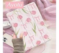 Shein Funda básica con elemento floral rosa, patrón de tulipán rosa y lazo, funda protectora compatible con iPad 10.2 pulgadas (2021/2020, 9.ª/8.ª generació