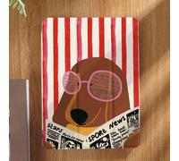 Shein Funda básica para tableta con patrón de perro blanco y rayas rojas, funda protectora de perro dorado leyendo periódico, compatible con iPad 9.7/10.2/1