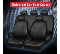 Shein Funda de asiento de coche de 5 plazas de piel de PU acolchada, ajuste universal para la mayoría de coches, SUV y camionetas
