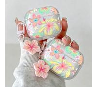 Shein Funda de auriculares Bluetooth transparente con estampado floral, pulsera adicional, funda protectora de moda para S4, carcasa de auriculares Bluetoot