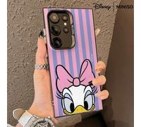 Shein Funda de espejo para teléfono con diseño de Daisy Duck de Disney en rayas rosas, linda funda con lazo para Samsung S26 Ultra/S26 Edge/S26 Plus/S26/S25