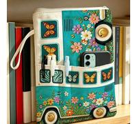 Shein Funda de libro con patrón 2D "Flower Bus", con asa, se puede usar como bolsa de almacenamiento de libros o funda protectora para lector electrónico, d