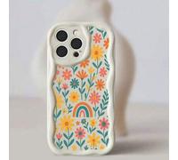 Shein Funda de teléfono con patrón de nubes, estrellas y olas de color crema sobre fondo blanco para Apple 15 Pro, 13 Max, 12, 7 Plus, 14, SE, 4, X, 11, 6